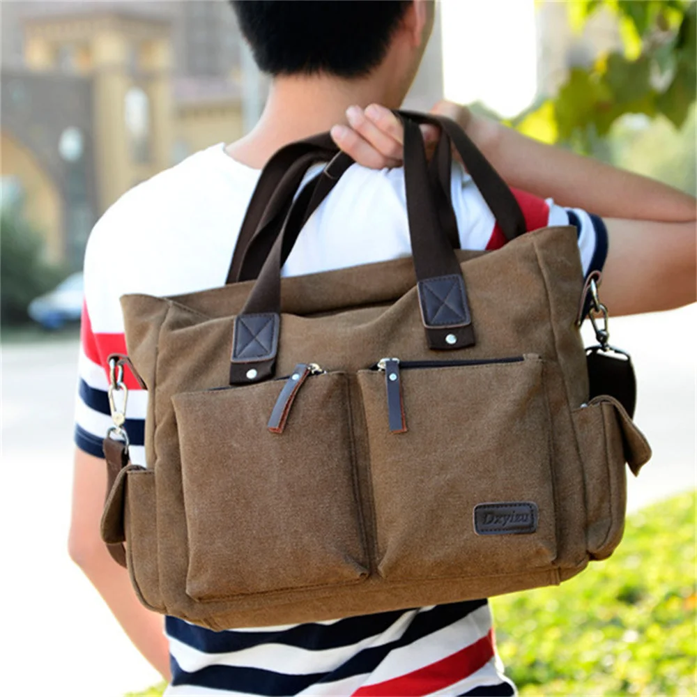 New Men Briefcase Bag Classical Retro Canvas Business Handbag Male Crossbody Shoulder Bag Large Capacity Laptop Computer Case