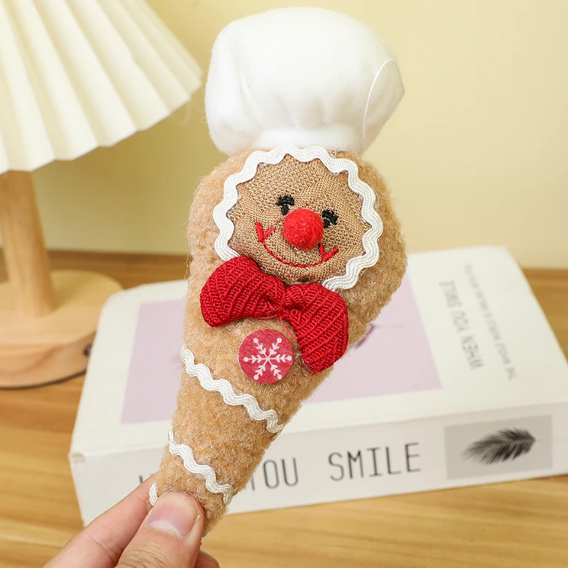 Christmas Gingerbread Man Doll Pendants Cloth Craft Ice Cream Shaped Red Bowknot Decor Home Ornaments Navidad New Year Supplies