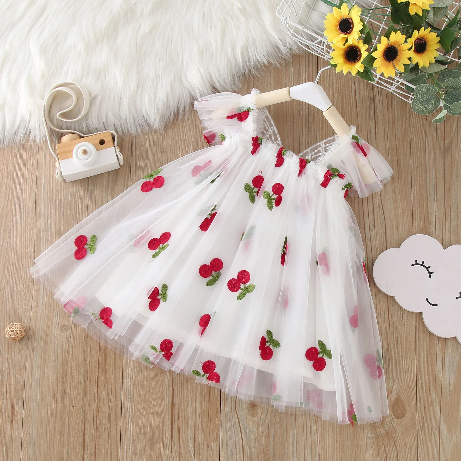 Baby Butterfly Dress with wings Cute Girl Embroidery Strawberry Summer New in Dresses Newborn Tulle Clothes For Party Birthday