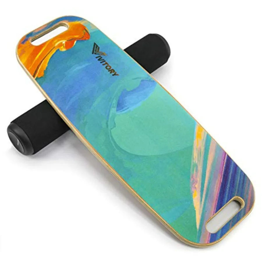 Balance Board Trainer with Handle, Roller Board with Adjustable Stoppers 4/13/22 inches, for Hockey/Surfing/Snowboarding/Skateb