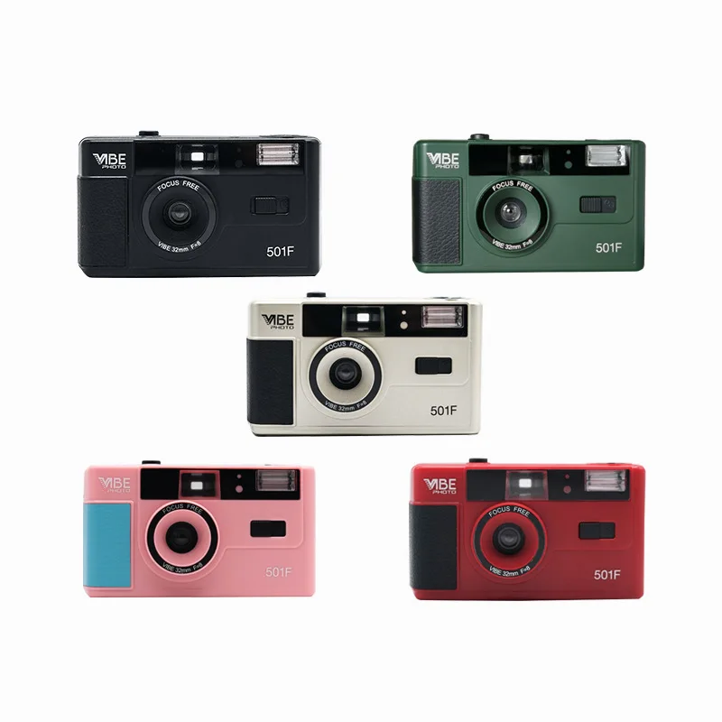 VIBE 501F Camera Reusable Non-Disposable Retro Film Camera 135 Film Fool With Flash Black/Red/Champagne Silver/Pink