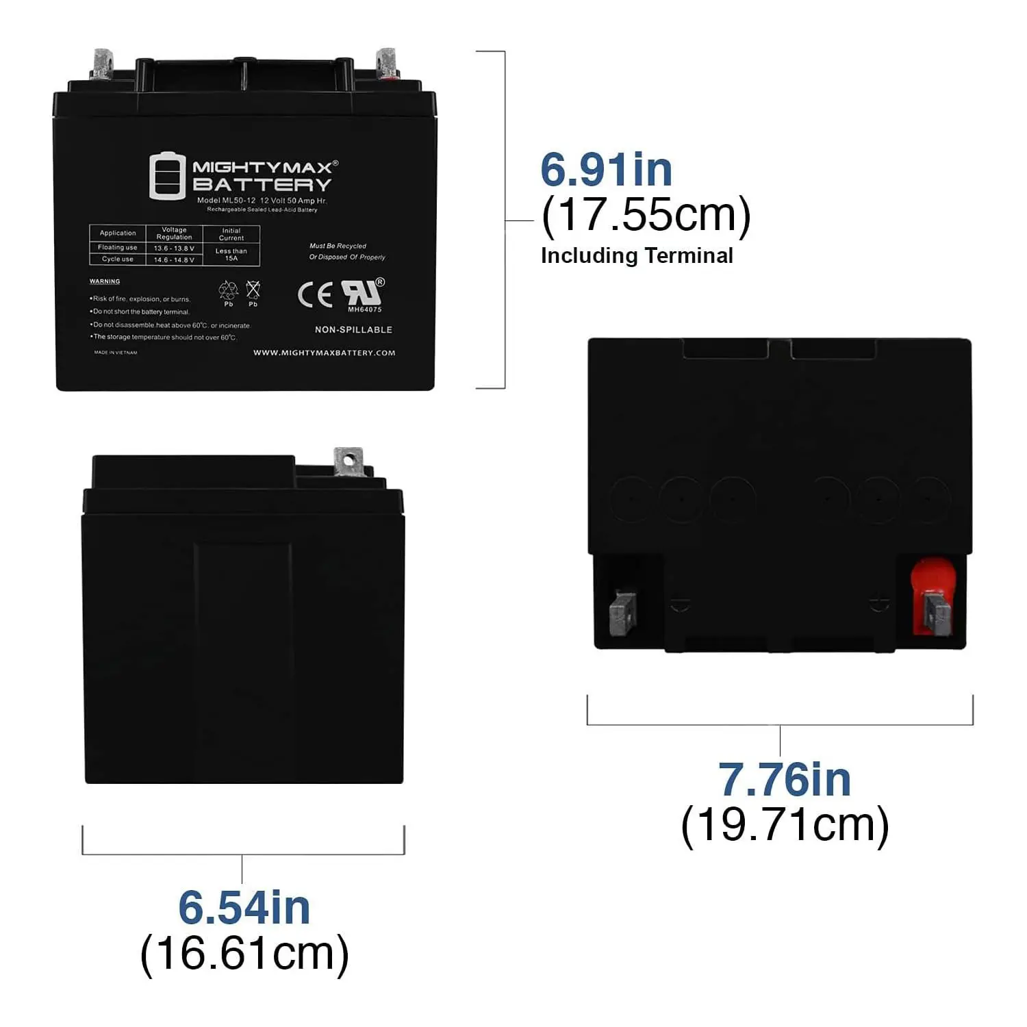 12V 50AH SLA Rechargeable Battery for Backup Power, UPS, Emergency Systems, ML50-12, Customized