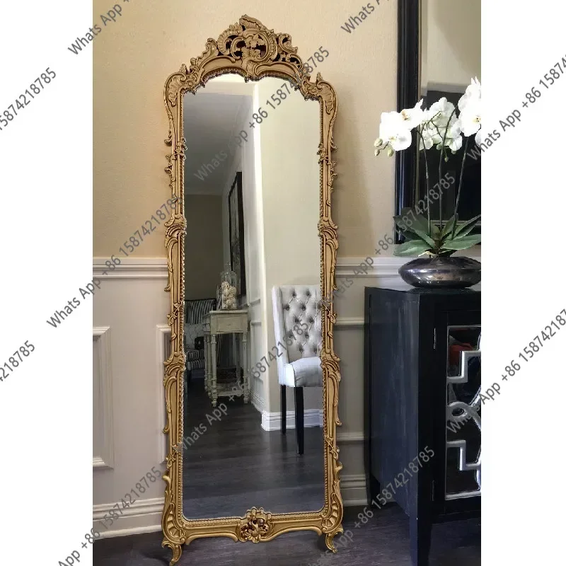 W European Style Dressing Mirror Retro Carved Fitting Floor-to-body Can Be Wall-hung Bedroom Cloakroom Large Mirror For Entrance