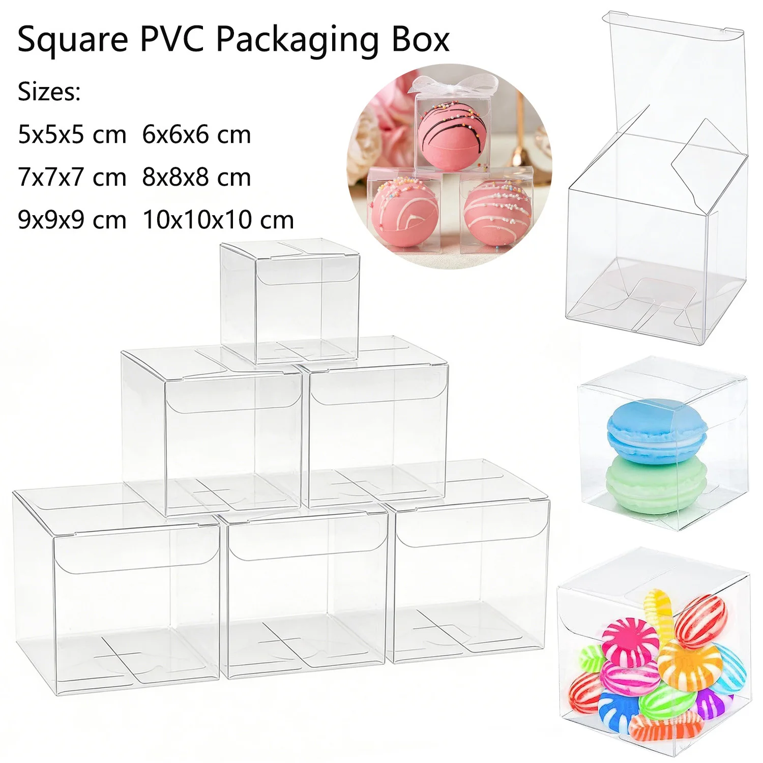 10-50Pcs Square Clear PVC Foldable Display Boxes, Containers for Candy Collectibles & Small Storage