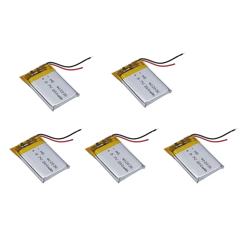 

5PCS/Lot 3.7V 200mAh 402030 042030 Lipo Polymer Lithium Rechargeable Li-ion Battery Cells for Bluetooth GPS MP3 MP4 Recorder