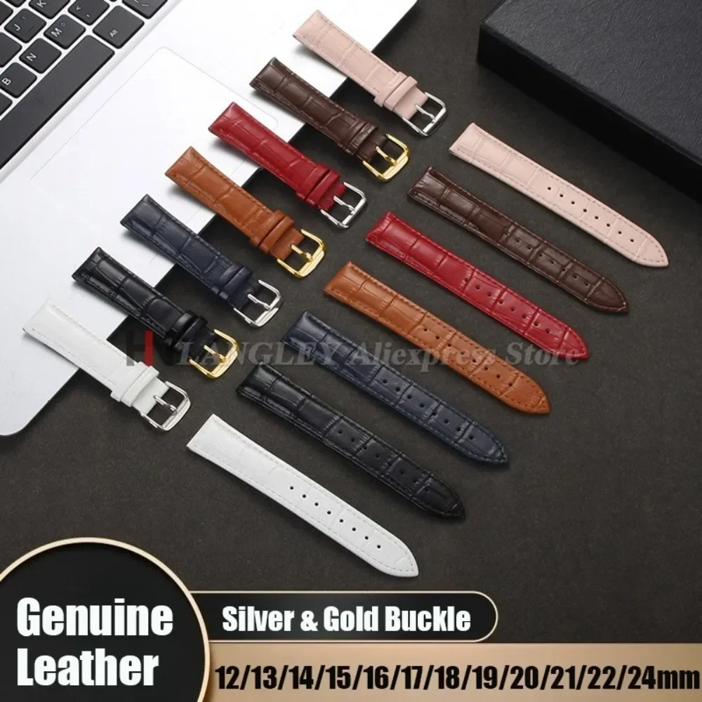 Uhrenarmband aus Kalbsleder mit goldener Schnalle, universell einsetzbar, 12/13/14/15/16/17/18/19/20/21/22/24 mm, Herren- und Damen-Uhrenarmband, Zubehör. – Detail 2