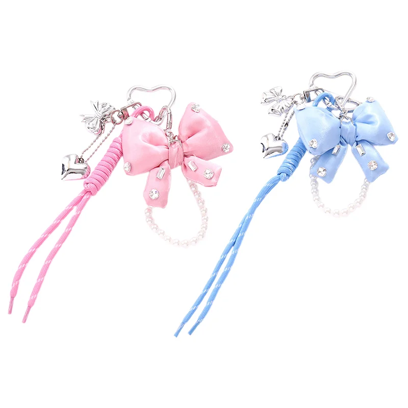Cute Fashion Bow Pendant Keyring Versatile Nylon Rope Keychain Sweet Kawaii Mobile Phone Lanyard Backpack Decoration Gifts