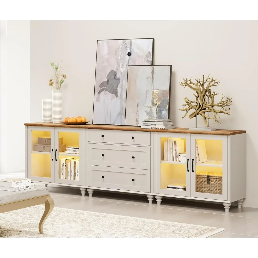 3-in-1 Sideboard Buffet Cabinet with Storage, Kitchen Pantry Storage Cabinet with Glass Door & Drawer,Living Room Cabinets.