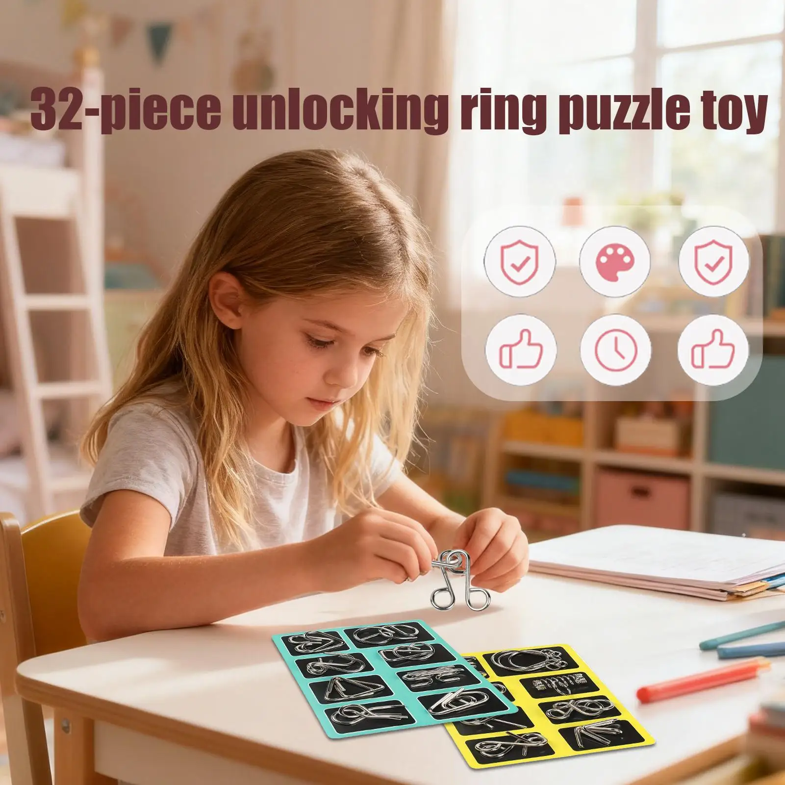 Metal Interlock Puzzle Rings Traditional Chinese Kongming Lock Educational Toy for Children Adults Brain Training Challenge