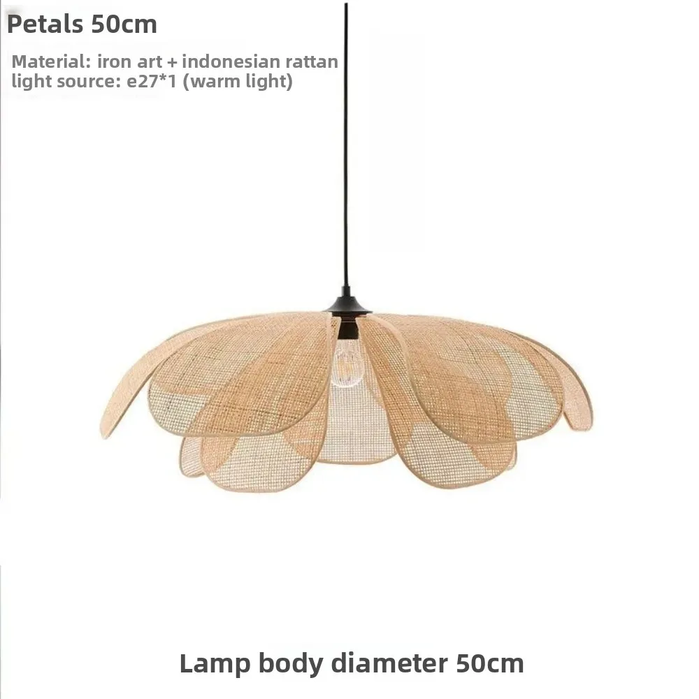 

Rattan Chandelier Lights Retro Vine Pendant Lights E27 Tea Room Woven Petal Lamp Homestay Living Bedroom Restaurant Study