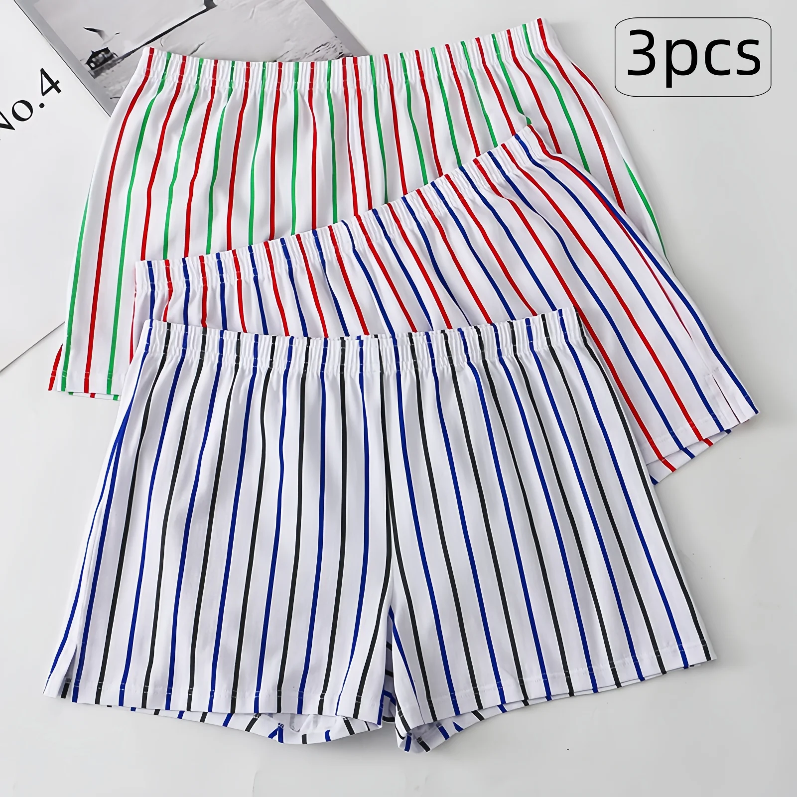 Three-Pack of Men's Comfortable Cotton Breathable Simple Striped Boxer Briefs, Skin-Friendly Extended Length Suitable for Wearing Outside, Home Leisure and Sports