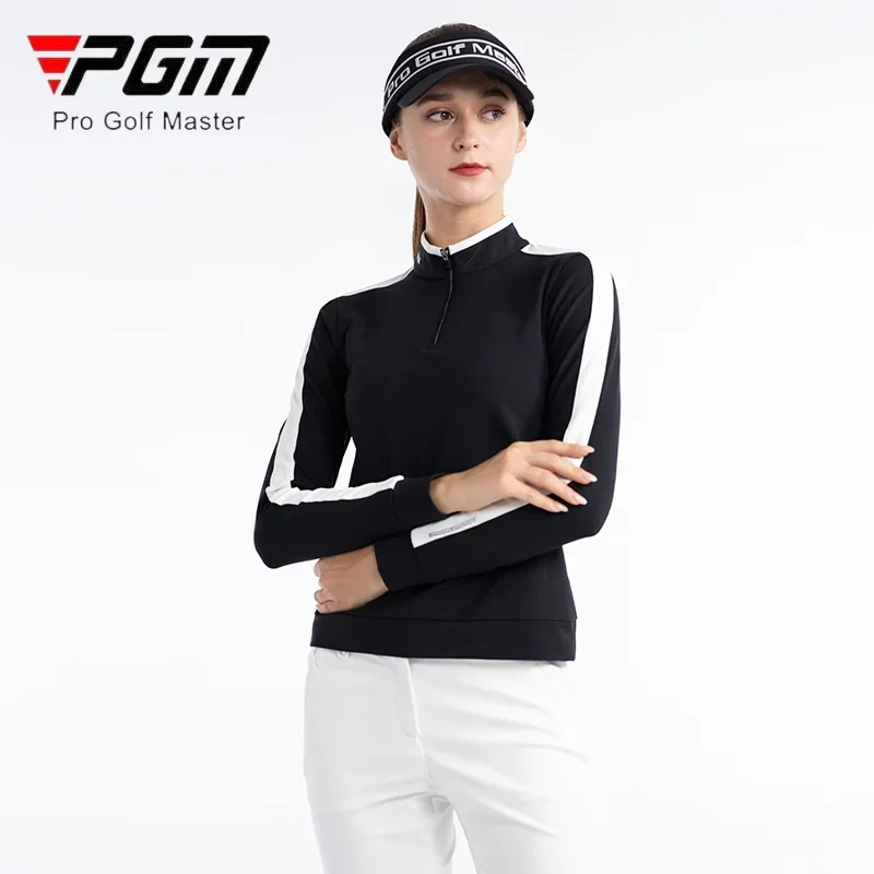 PGM Women Golf T-shirt Ladies Slim Full Sleeve Top Women Patchwork Zipper Collar Casual T-Shirts Autumn Elastic Casual Wear