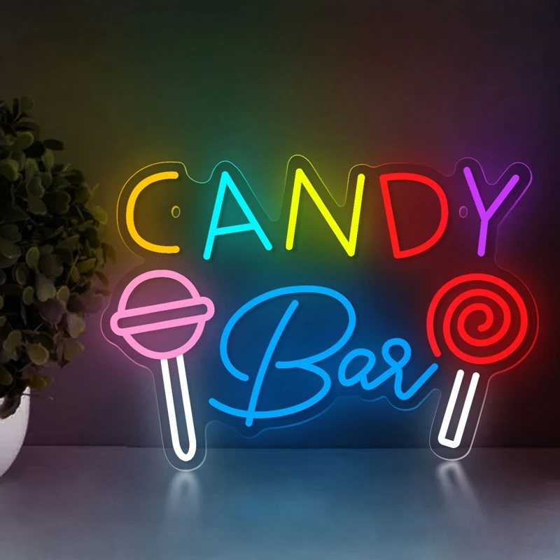 Candy Bar LED Neon Light Sign Acrylic Lollipop Neon Sign USB for Home Bedroom Store Supermarket Wall Art Decor Sugars LED Signs