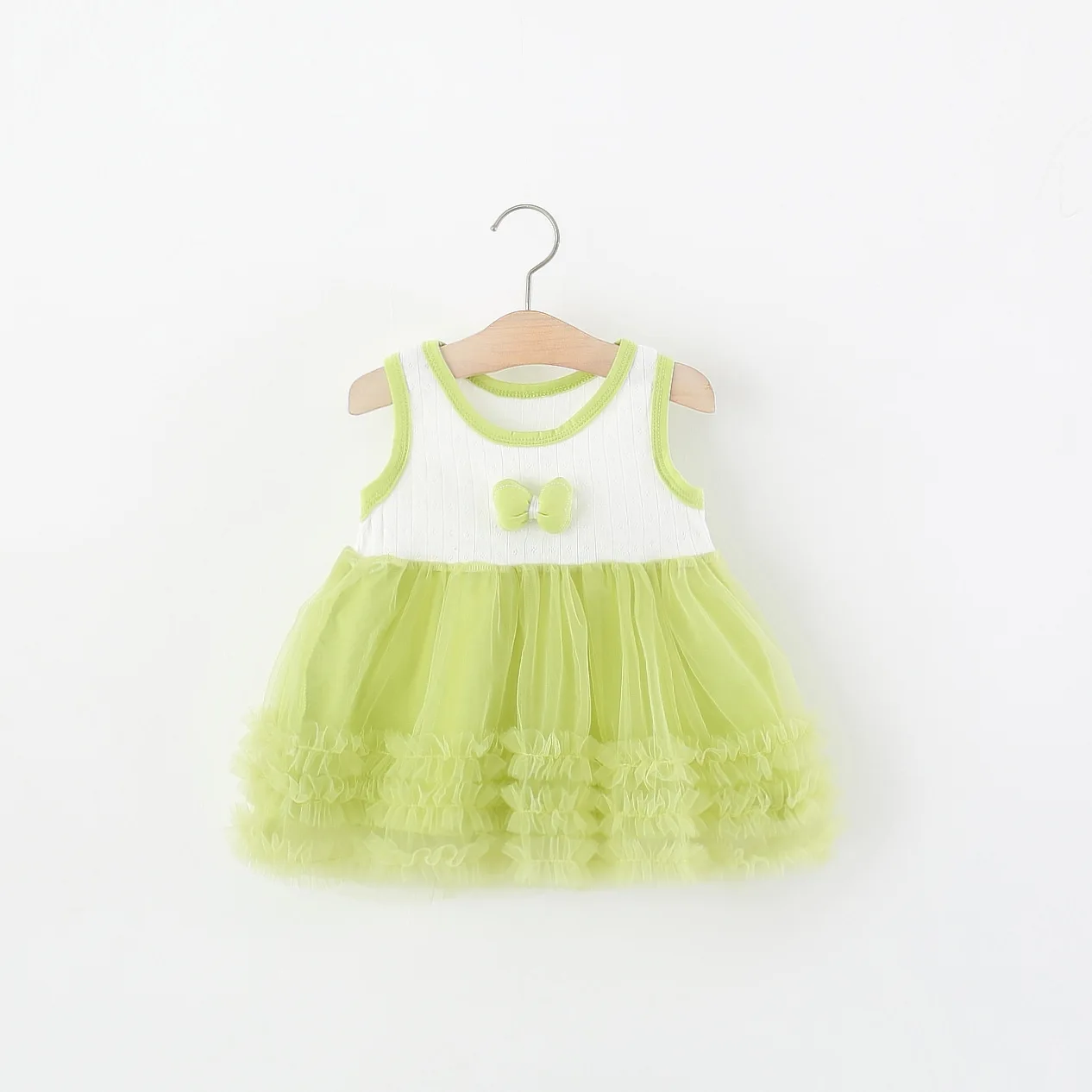 Girls Dresses Summer Cotton Bow Color Blocked Chiffon Sleeveless Baby Girl Dress Simple And Cute Beach Baby Girl Clothing