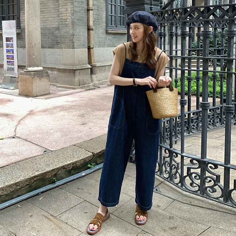 

Anti-Aging Chic Design Denim Overalls Women's Autumn Winter plus Size Loose Straight Leg Versatile One-Piece Pants