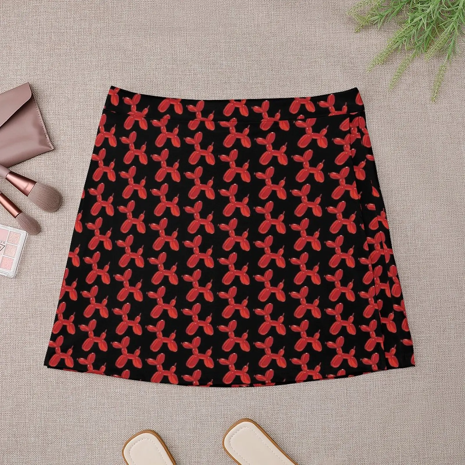 Red Balloon Dogs Skirt Ladies Animals Print Cute Mini Skirts High Waist Graphic Street Wear Casual Skirt Big Size 2XL 3XL