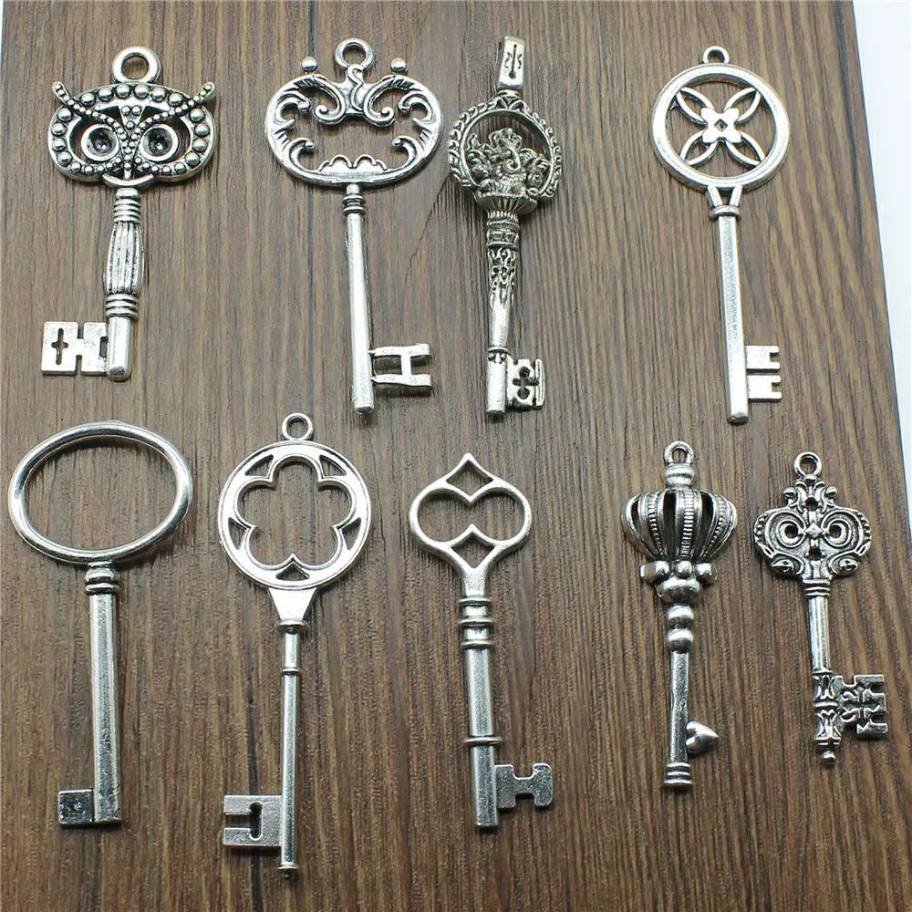 5 sztuk Charms klucz antyczne srebro kolor Vintage klucz Charms do tworzenia biżuterii Charms wisiorek klucz komponenty do biżuterii DIY
