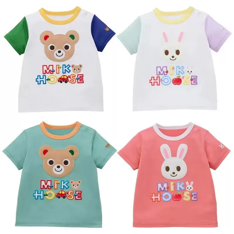 2026 Summer Korean Kids Clothes Boys Girls Cartoon Bear Rabbit T-shirt Letter Print Top High Quality Cotton Tee Cozy & Soft