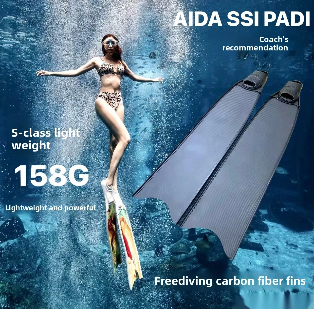 Carbon Fiber Bi Fins, Freediving Snorkeling Swim Fins, Pure Carbon Blade for Underwater Performance Use