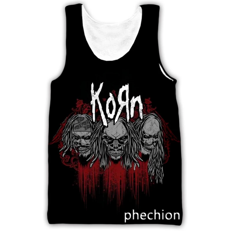 phechion Men/Women 3D Printed Korn band Sleeveless Vest Casual Streetwear Men Loose Sporting Tank Top D44