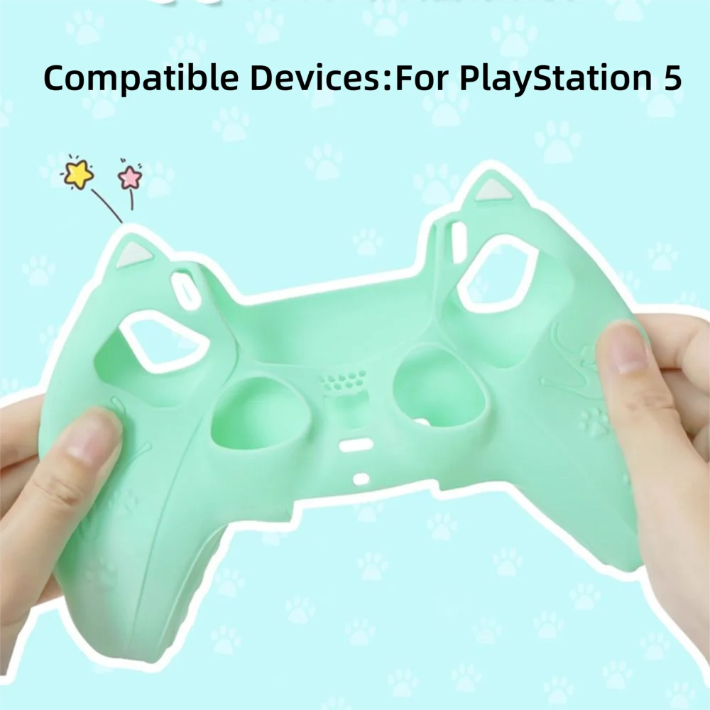 Silicone Controller Case Set Cat Paw with Sticker Controller Skin with Thumb Grip Caps Anti-slip Protective Shell Cover for PS5 image 6