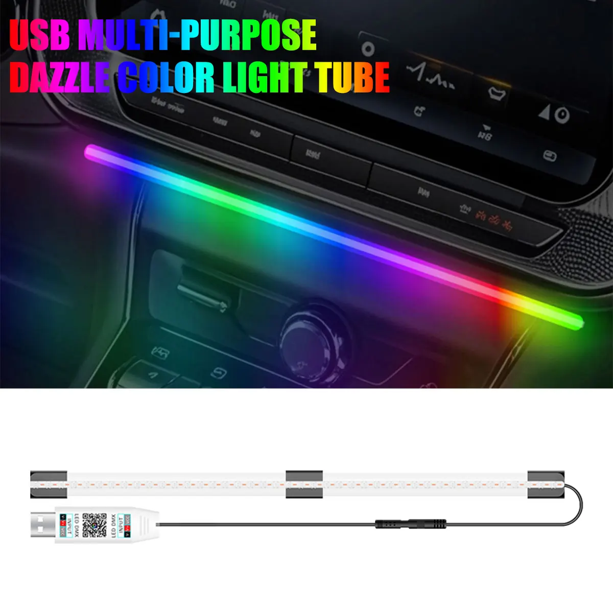 33/48cm Car LED Ambient Lights USB with Remote Control APP One Zone RGB Neon Interior Strip Light Motorcycle Taillights Kit