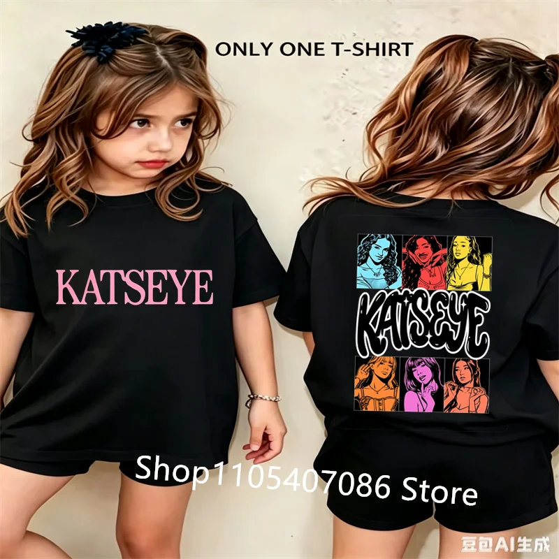KATSEYE Trendy Children's Short-sleeved Group Merchandise - Large Size Casual T-shirt with Good Breathability and Soft Texture