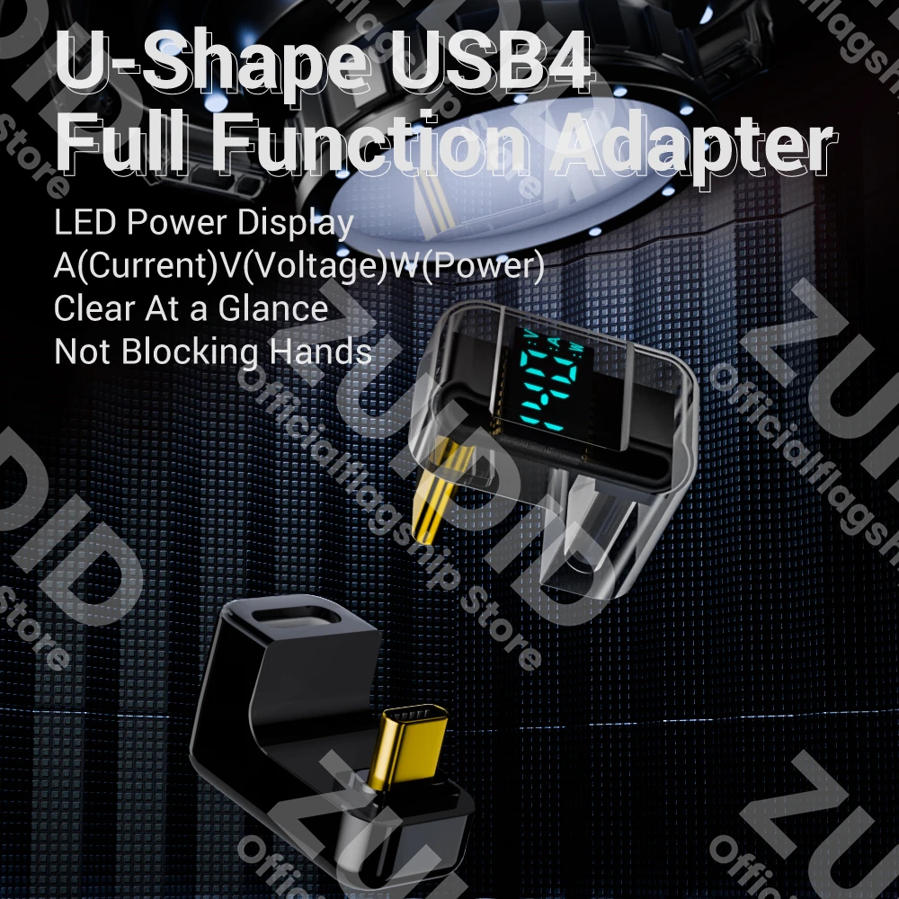 U-Shape LED Display USB4.0 40Gbps Type C to C Adapter 8K@60Hz PD140W 5A Fast Charging Cable for iPhone 15 16 MacBook Steam Deck