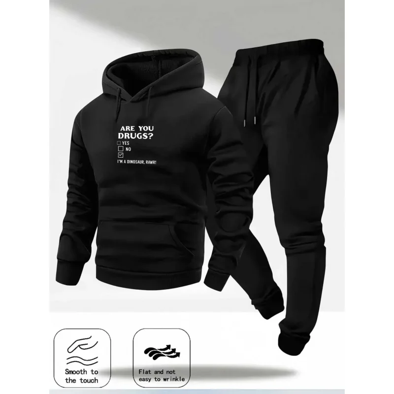 Hoodie Set Black Printed Moss Woke with Man Image and Text Design for Casual Wear and Everyday Use