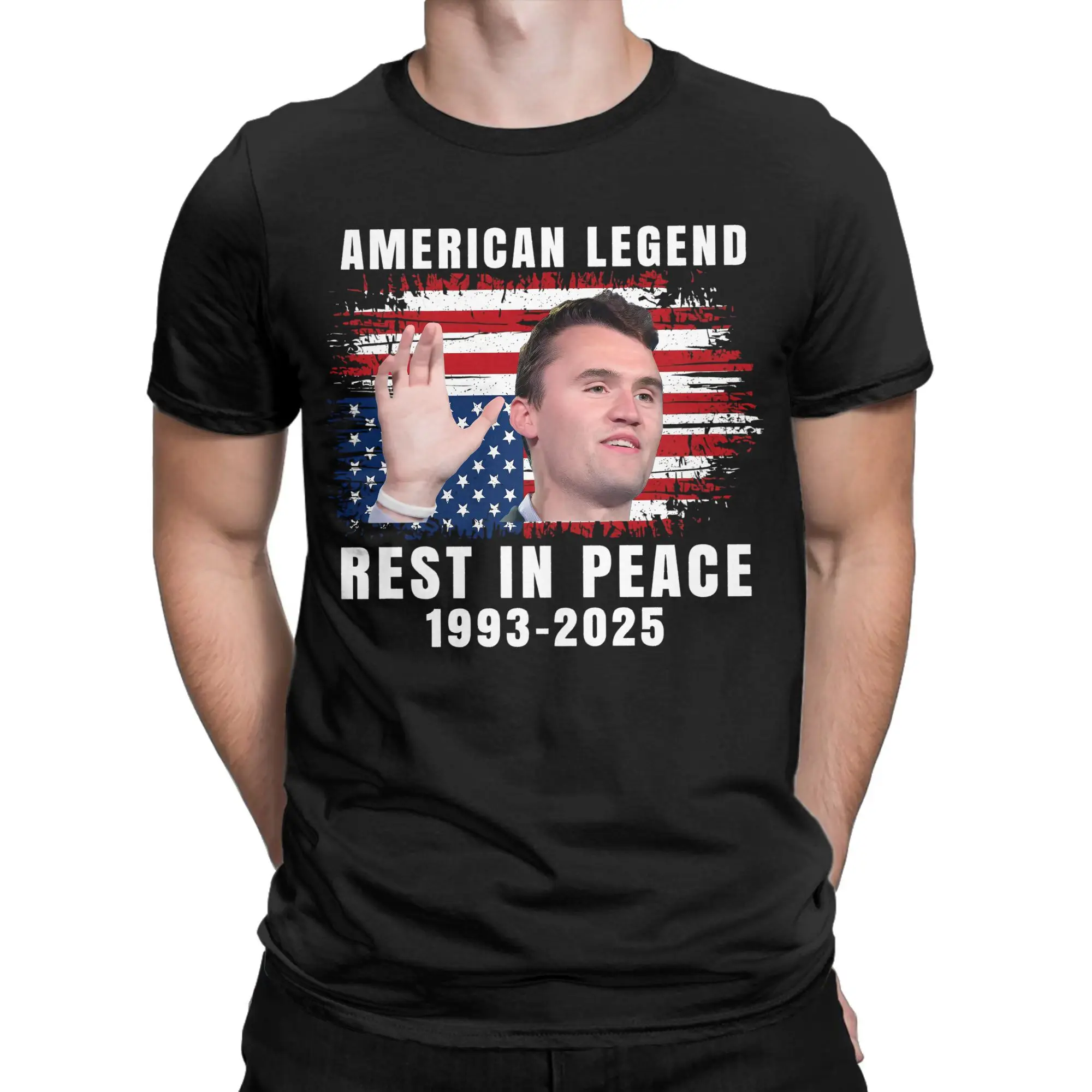 

Fashion Rest In Peace Charlie Kirk American Flag T-Shirts for Men Round Collar Cotton T Shirts Short Sleeve Tee Shirt Adult Tops