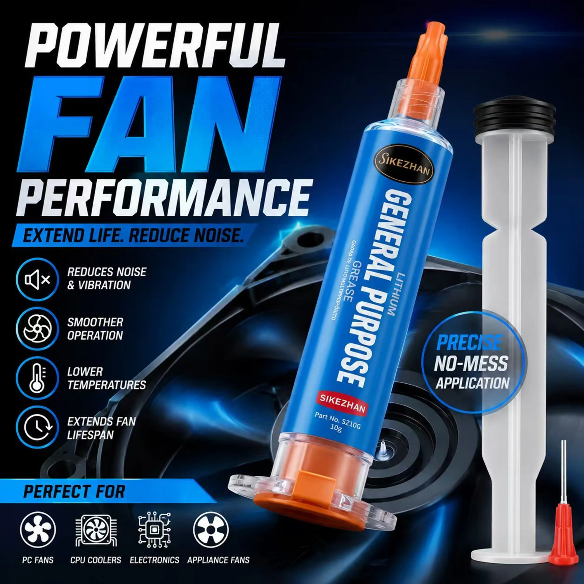 Precision Lithium Grease Lubricant 10g, Easy-Apply Syringe for CPU Fan & Laptop Bearings, Long-Lasting Silent Performance Lube
