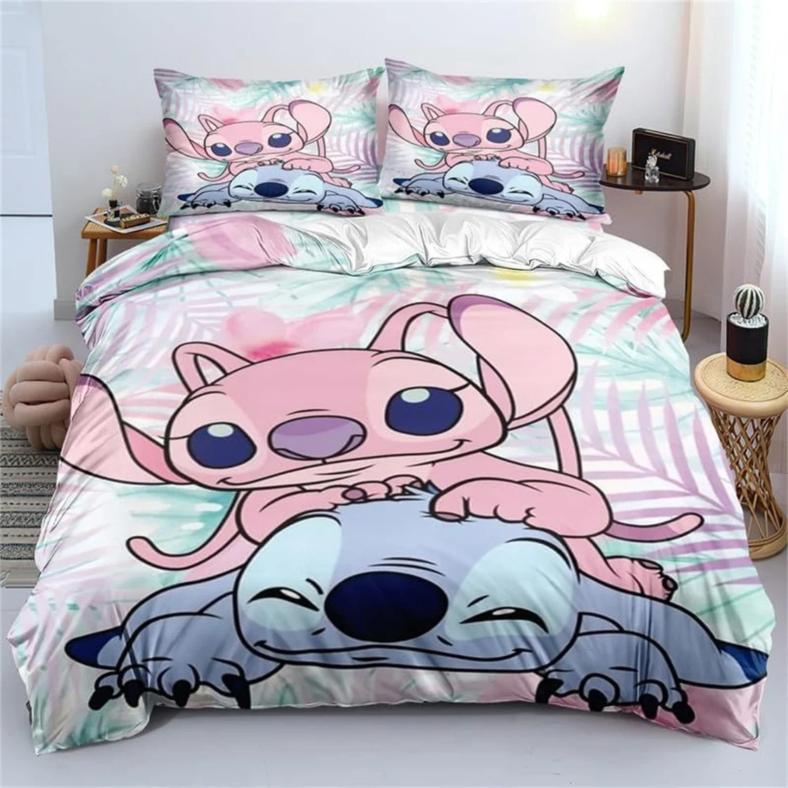 Disney Stitch Bedding Set Anime 3D Lilo&Stitch Bed Cover Single Double Full King Bed King Bed Set Children\'s Soft