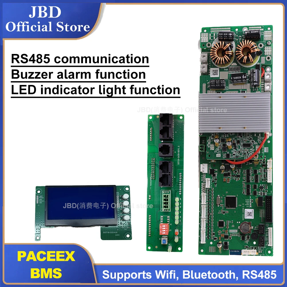 

PACEEX LifePO4 BMS 16S 100A 200A Support WiFi Bluetooth Battery Protection Board CAN RS485 RS232 Communicate to Inverter 48V