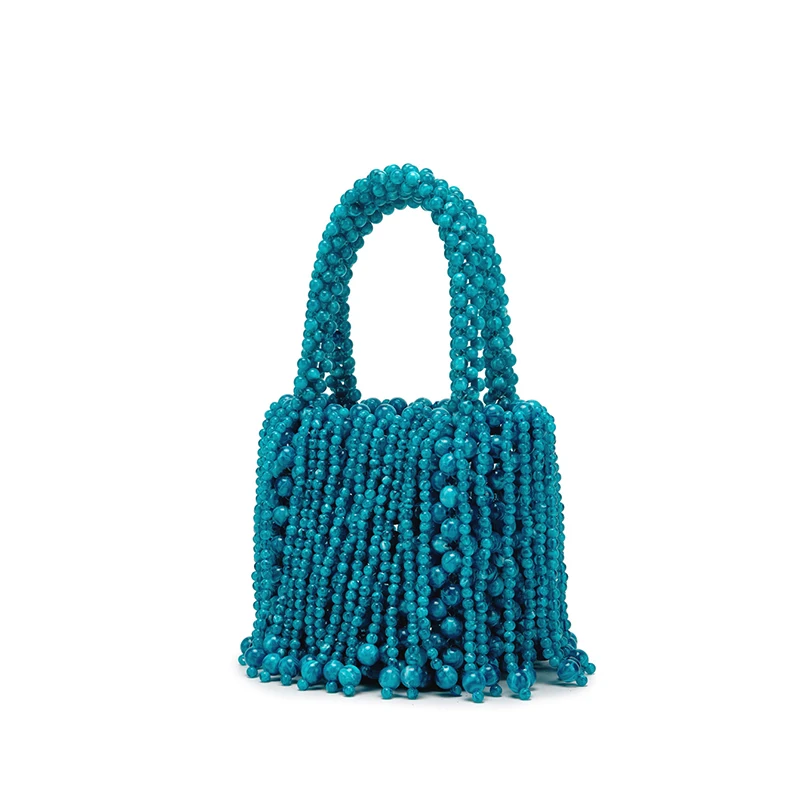 Korean Beaded Tote Bag for Women 2026 New Handmade Acrylic Bead Woven Fringe Handbags Summer Casual Beach Shoulder Bags