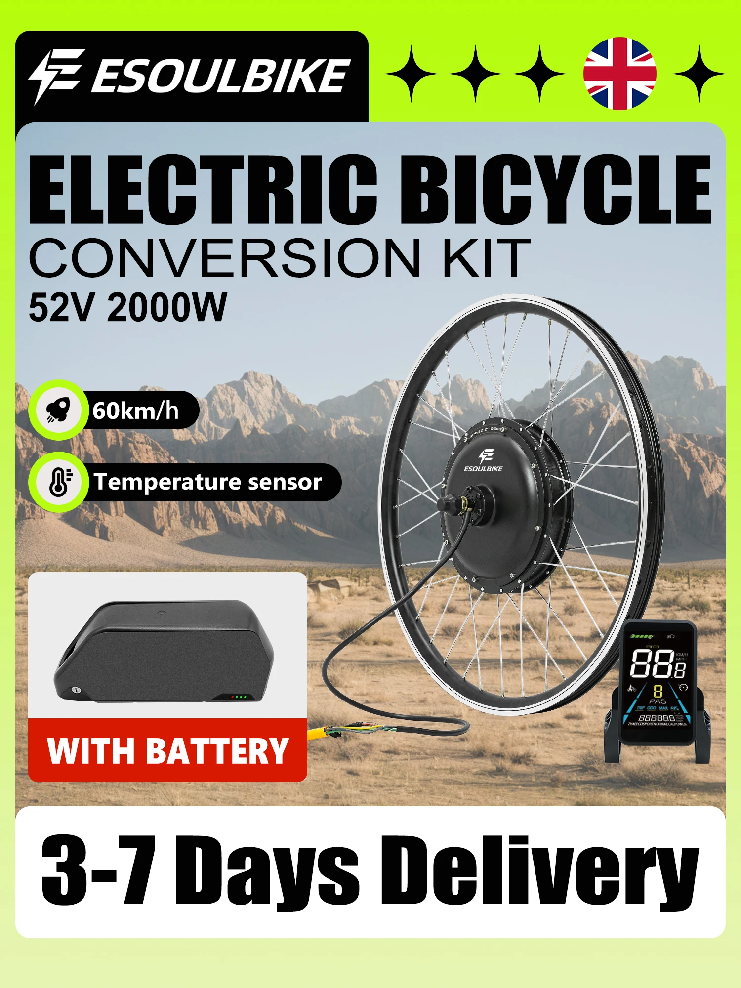 AliExpress ESOULBIKE 52V 2000W Ebike Kit Wheel Hub Motor Rear Dirve Electric Bike Conversion Kit 26 27.5 28 29 700C with Tube 20Ah Battery