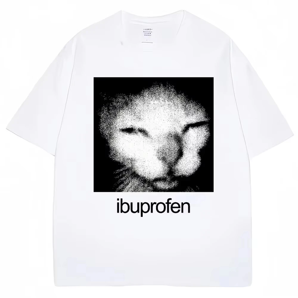 Vintage Funny Ibuprofen Cat Meme Graphic T Shirt Men Women Humor Fashion T Shirts Oversized Casual Streetwear T-shirts