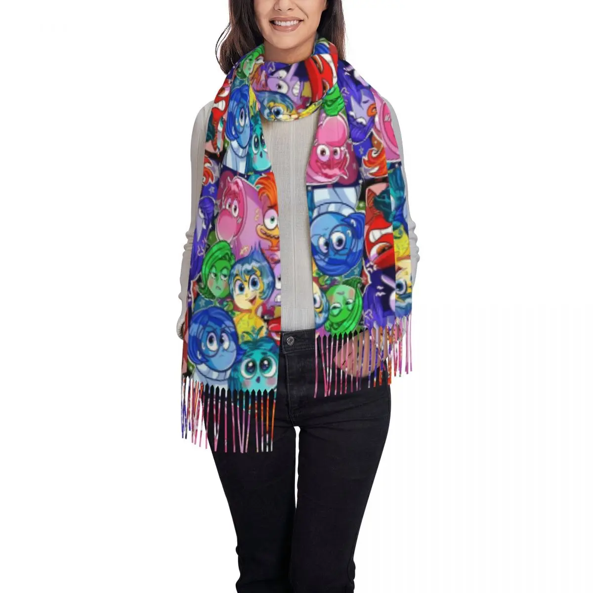 Personalizzato Inside Out Anime nappa sciarpa donna inverno autunno scialli caldi avvolge sciarpe da donna