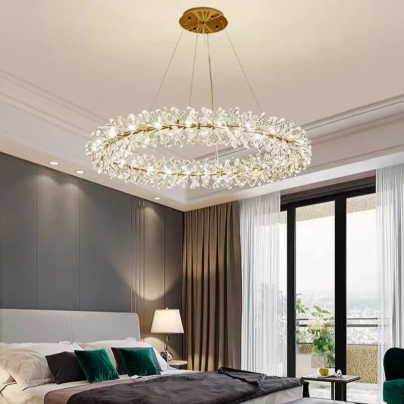 Nordic Led Crystal Chandelier for Living Room Crystal Round Pendant Chandelier Lighting Adjustable Luxury Indoor Lights