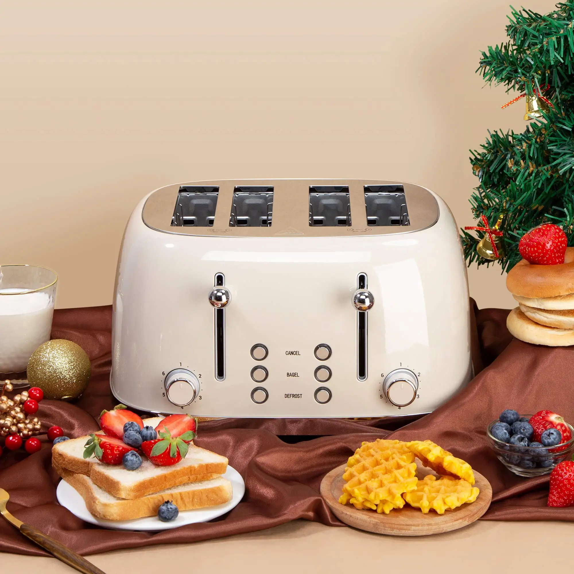 Ascoli 4 Slice Wide Slot Bread Toaster Good Motor to Bake Evenly Reheat 7 Level Shade Toaster