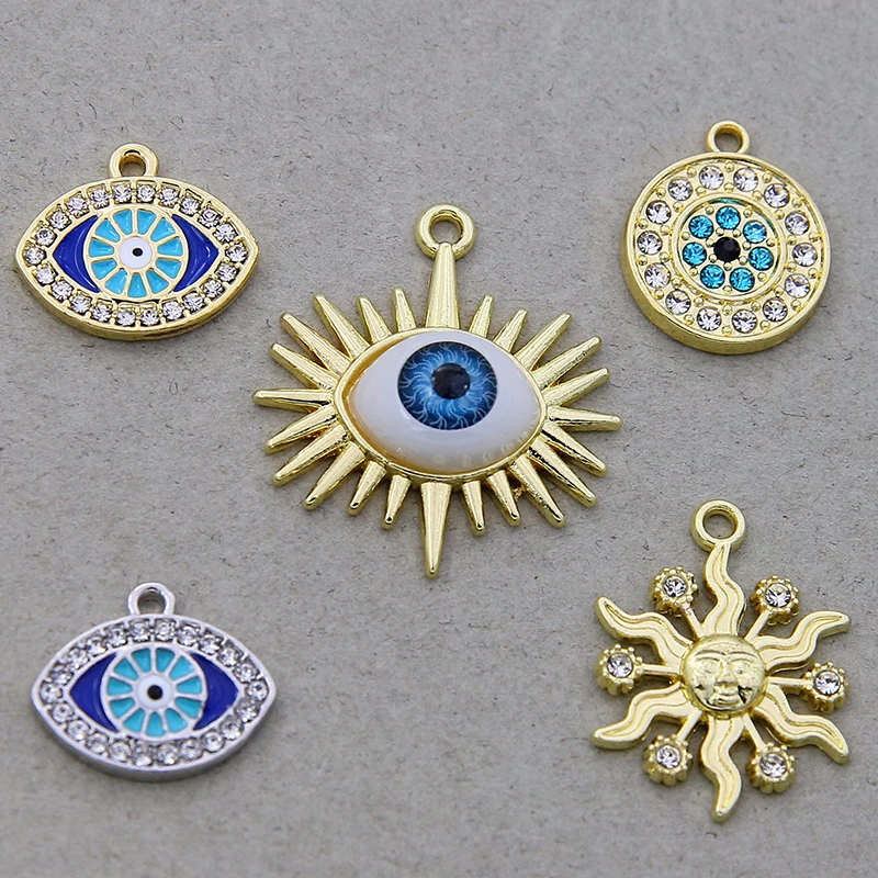 5pcs Resin Evil Blue Eye Sun Pendant Necklace Bracelet Earrings Handmade Craft DIY Jewelry Making Accessories