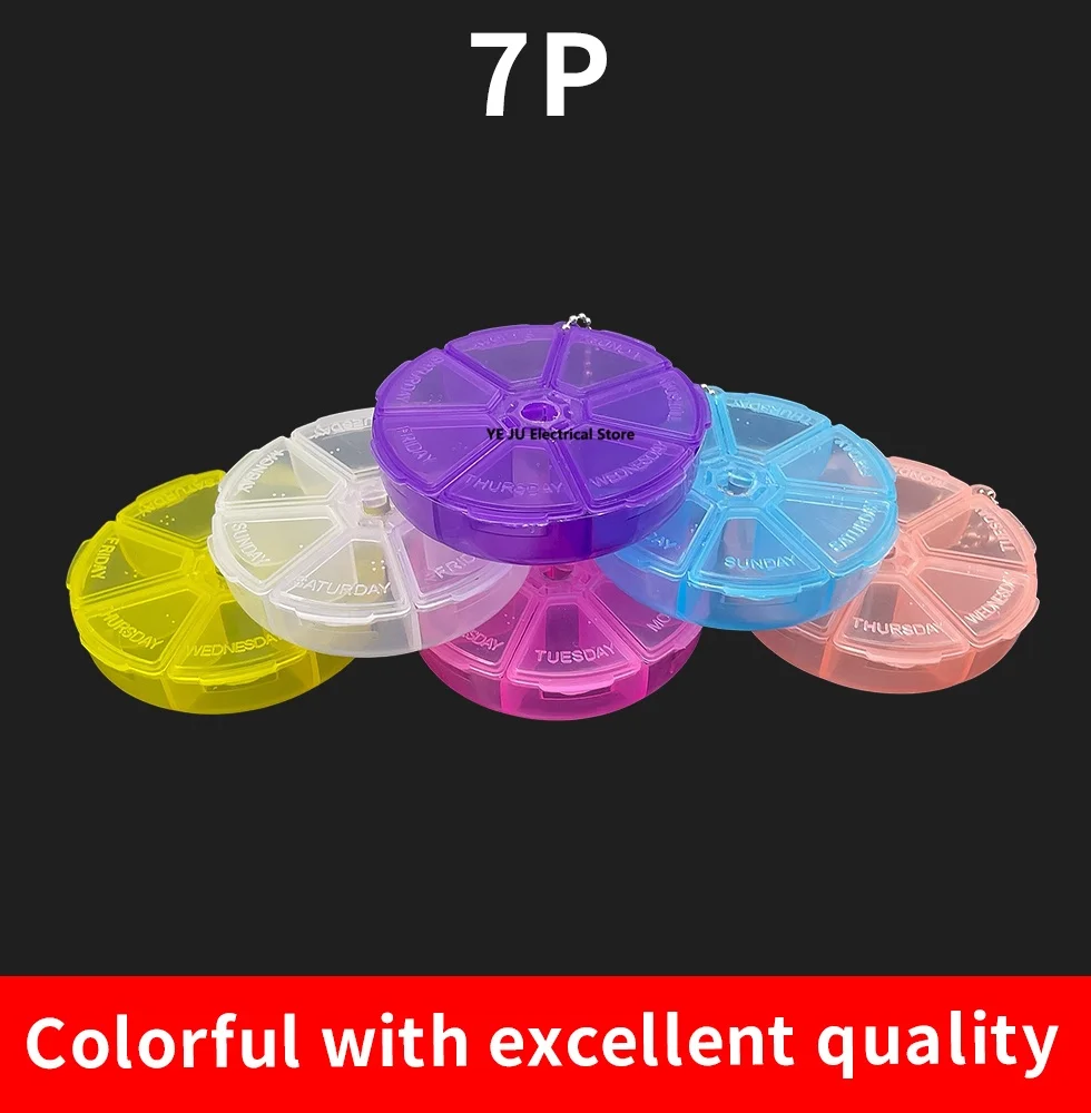 PP Round 7-Grid Small Medicine Box Portable One Week Independent Open Lid Box Portable Accessories Storage Box Wholesale