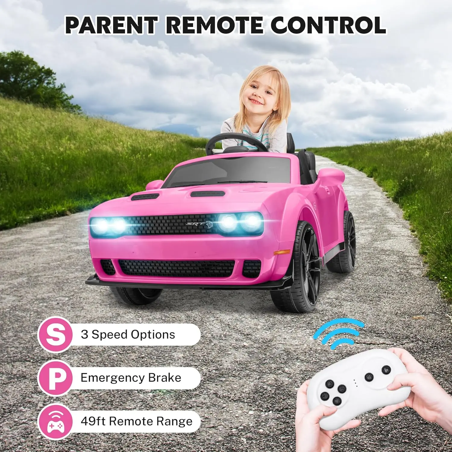 Carro elétrico infantil, passeio em carro licenciado, veículo elétrico alimentado por bateria 12V7Ah, brinquedos infantis com controle remoto, 3 velocidades