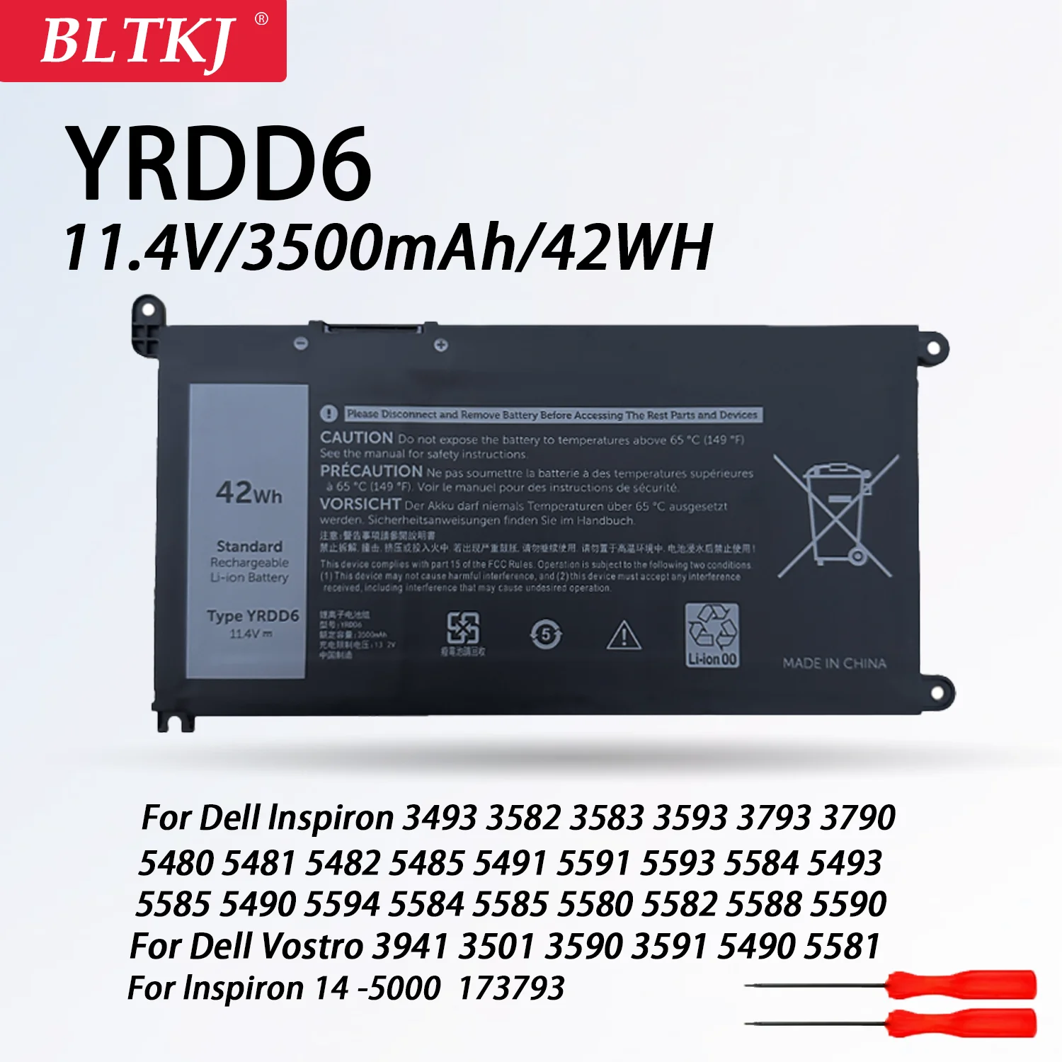 

Новый аккумулятор для ноутбука YRDD6 для Dell Vostro 3491 3591 3490 3590 3501 Inspiron 5481 5482 5485 5491 5591 5485 5585 5480