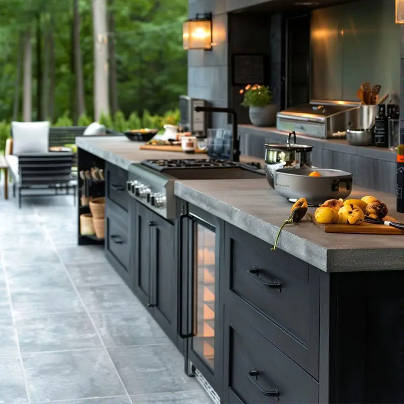 All-in-One Stainless Steel Outdoor Kitchen with Natural Gas Grill & Fridge-High Pressure Protection for Camping Backyard Parties