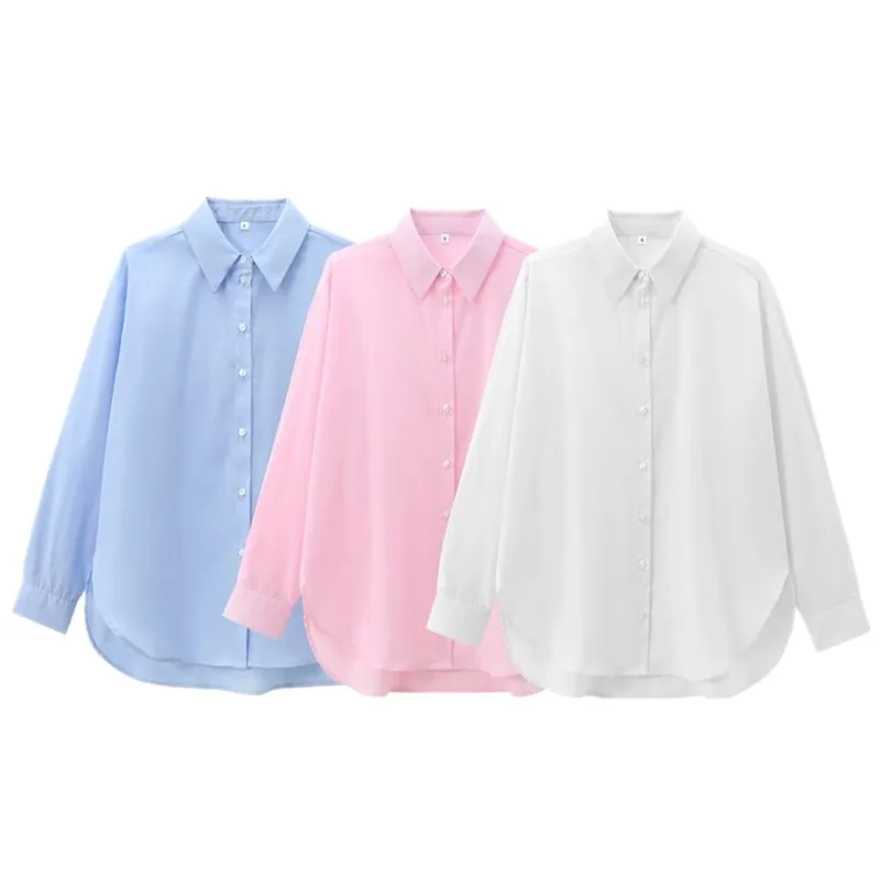 

Loose Cotton Casual irt Women's Comfortable Long Sve Turn-down Collar Autumn New Arrival Faion Versatile Regular Fit