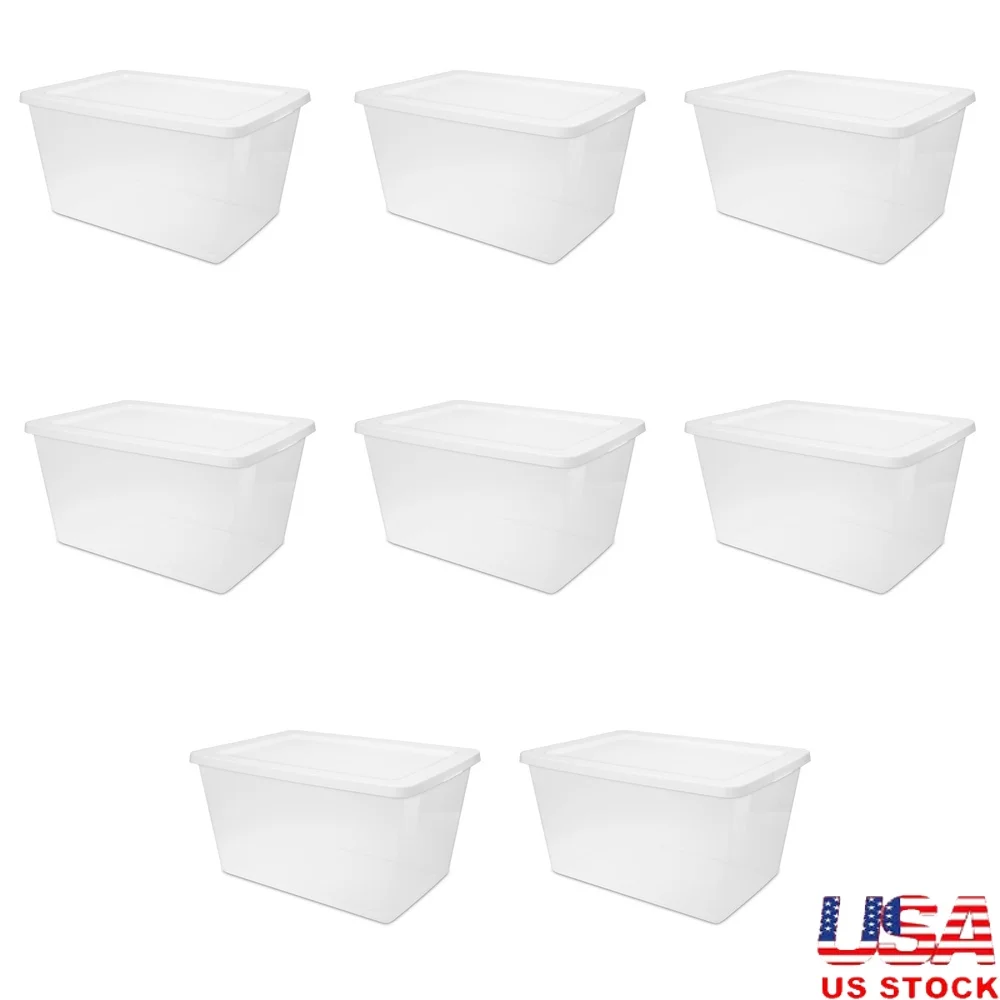 

58 Quart Clear Plastic Storage Bins with Snap-On Lid Pack of 8 Stackable Containers Household Organization and Blanket Storage