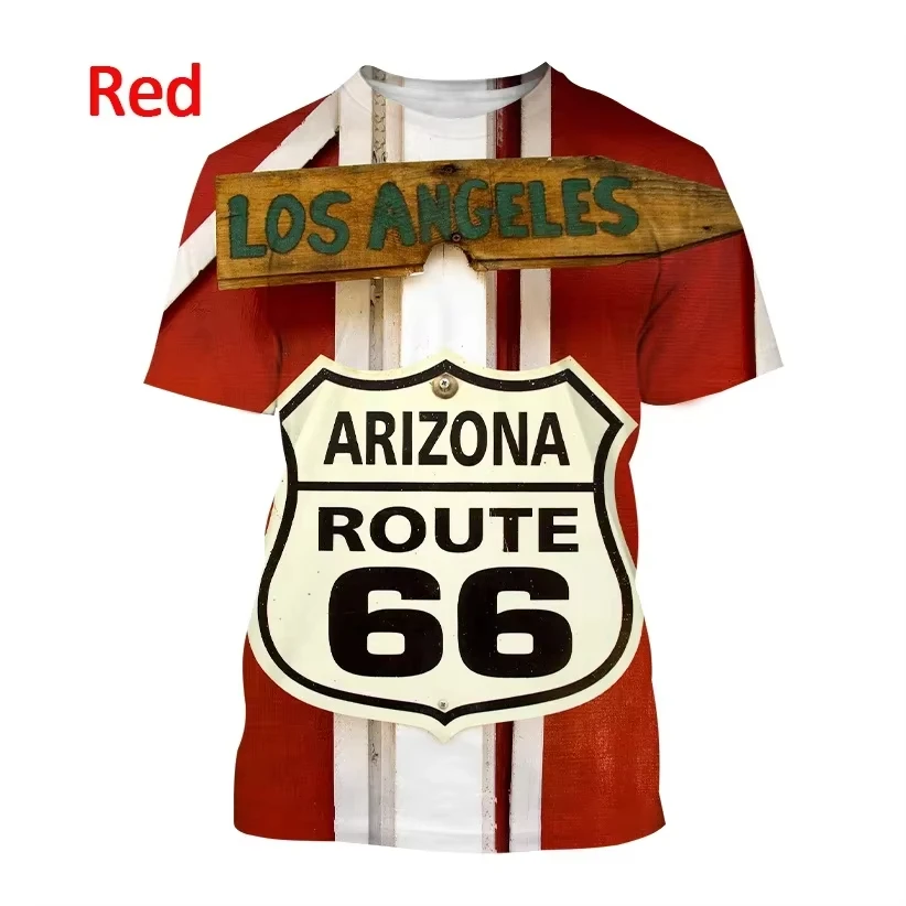 الصيف الولايات المتحدة الطريق 66 الجرافيك ثلاثية الأبعاد تي شيرت بلوزة كاجوال في الهواء الطلق الشارع تي شيرت مطبوع شخصية الجولة الرقبة فضفاضة تي شيرت #3