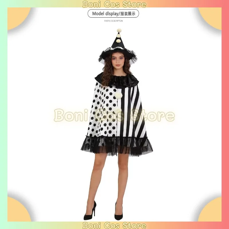 Art Clown Terrifier Cosplay Costume Hat Cape Coat Scary Fancy Dress For Women Halloween Stage Performance Convention Masquerade view 5