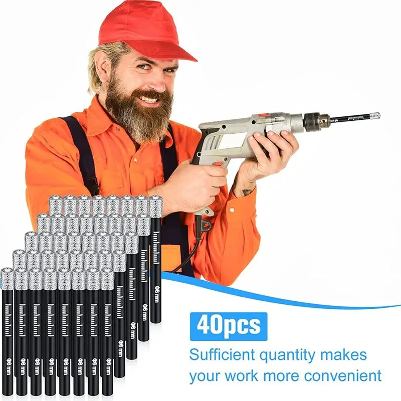 

A20I 40 Pcs 1/4 Dry Diamond Drill Bits Set Diamond Hole Saw Kit Diamond Core Drill Bits for Ceramic, Hard Materials,6mm Round