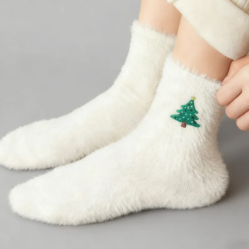 5 أزواج من فراء المنك الأبيض الجوارب الناعمة الدافئة الشتاء الجوارب النساء عيد الميلاد سانتا الرنة ثلج دافئ غامض أفخم التمهيد المنزل Sockings #6